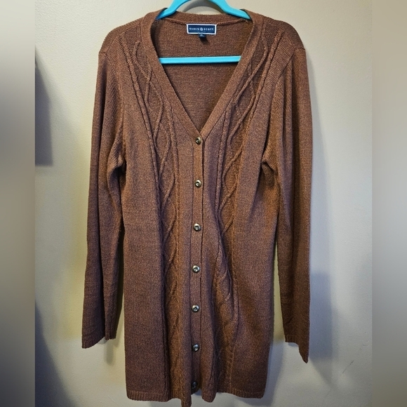 Karen Scott Sweaters - Karen Scott Brown Knit Cardigan Women's Size XL Button Down Cable Grandpa Style